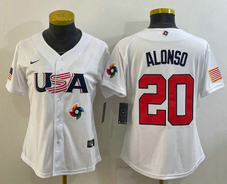 Womens USA Baseball #20 Pete Alonso 2023 White World Classic Stitched Jerseys->2023 world baseball classic->MLB Jersey